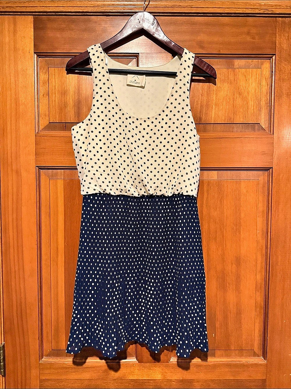 Pins and Needles Polka Dot Mini Dress in Blue & Cream Size Medium